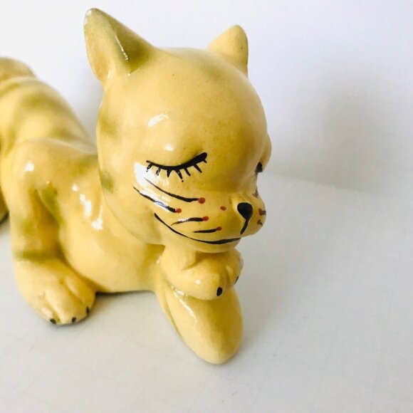 1946 Happy Cat Lying Down Lounging Anthropomorphic Resting Smiling 7.5" Yellow - Picture 3 of 12
